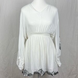 O’Neill White long sleeve dress with black crochet hem